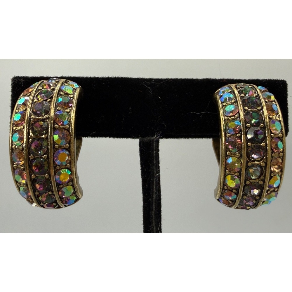 HEIDI DAUS "CHAIN OF EVENTS" CRYSTAL CLIP  EARRINGS AURORA BOREALIS‎ STUNNING